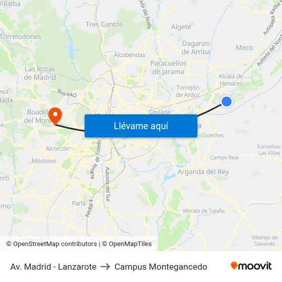 Av. Madrid - Lanzarote to Campus Montegancedo map