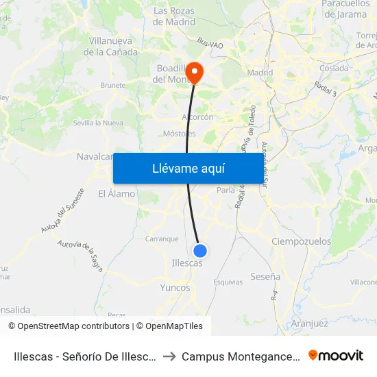 Illescas - Señorío De Illescas to Campus Montegancedo map