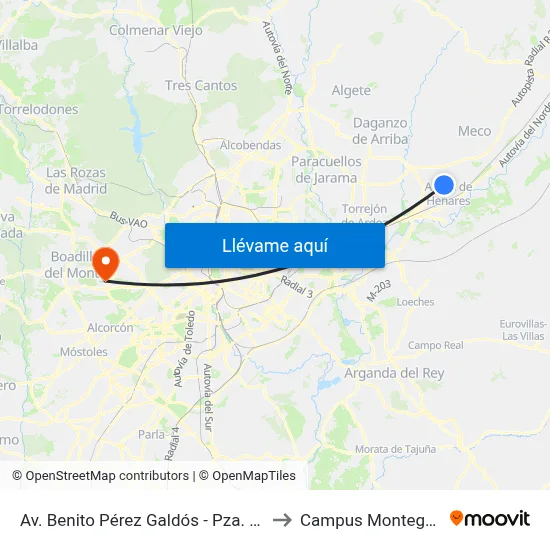 Av. Benito Pérez Galdós - Pza. Alfonso XII to Campus Montegancedo map