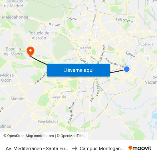 Av. Mediterráneo - Santa Eugenia to Campus Montegancedo map