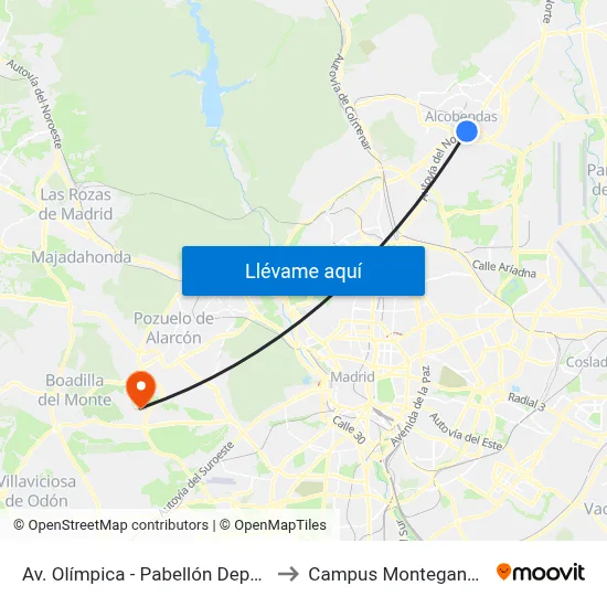 Av. Olímpica - Pabellón Deportivo to Campus Montegancedo map