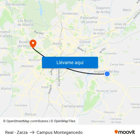 Real - Zarza to Campus Montegancedo map