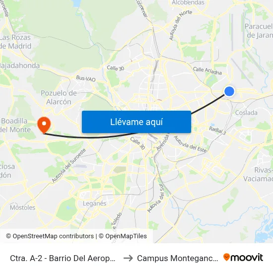 Ctra. A-2 - Barrio Del Aeropuerto to Campus Montegancedo map