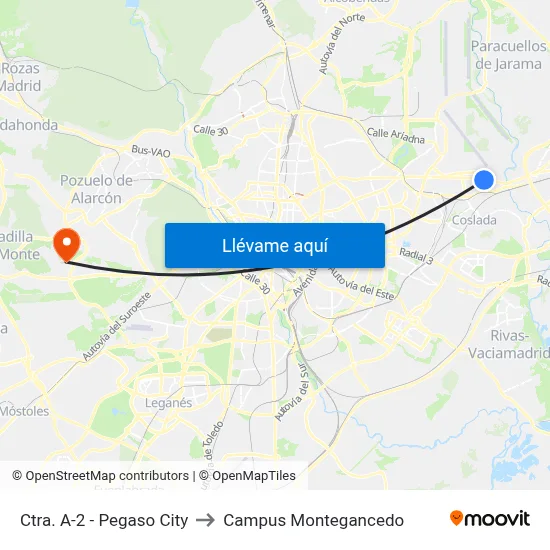 Ctra. A-2 - Pegaso City to Campus Montegancedo map