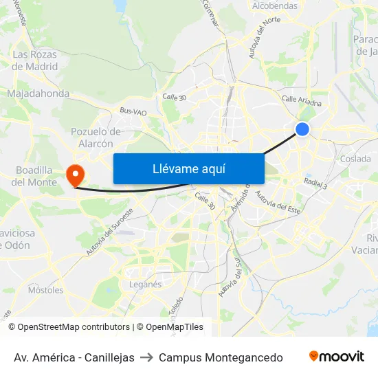 Av. América - Canillejas to Campus Montegancedo map