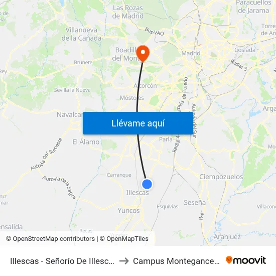 Illescas - Señorío De Illescas to Campus Montegancedo map