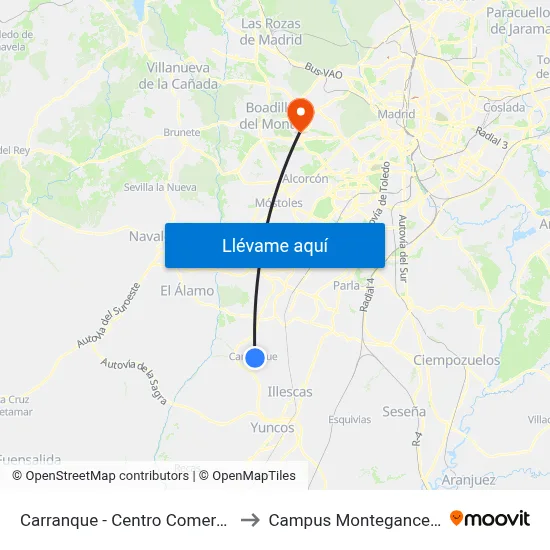 Carranque - Centro Comercial to Campus Montegancedo map