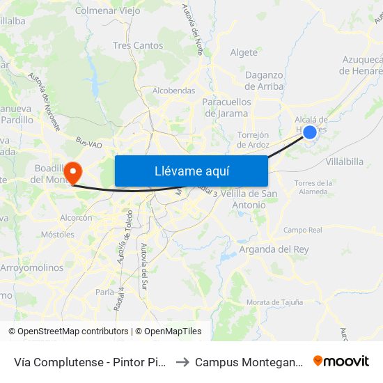 Vía Complutense - Pintor Picasso to Campus Montegancedo map