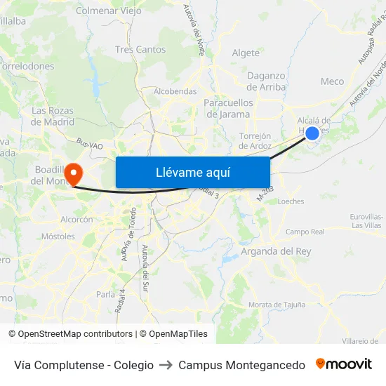Vía Complutense - Colegio to Campus Montegancedo map