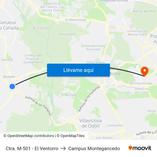 Ctra. M-501 - El Ventorro to Campus Montegancedo map