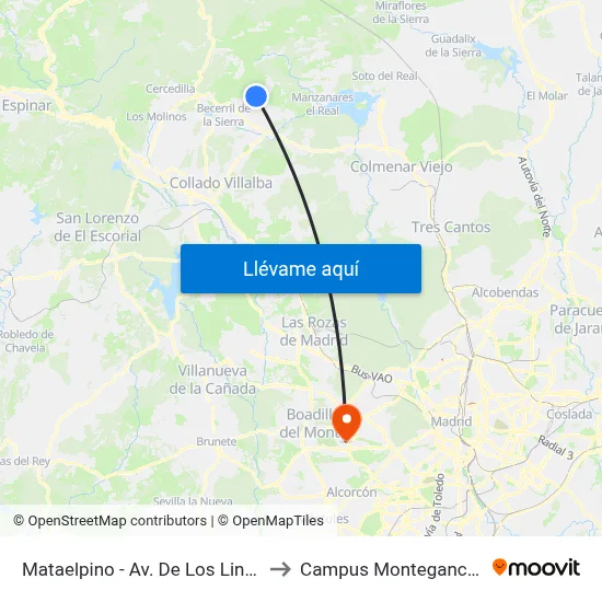 Mataelpino - Av. De Los Linares to Campus Montegancedo map