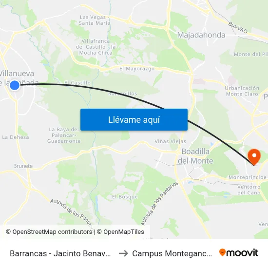 Barrancas - Jacinto Benavente to Campus Montegancedo map