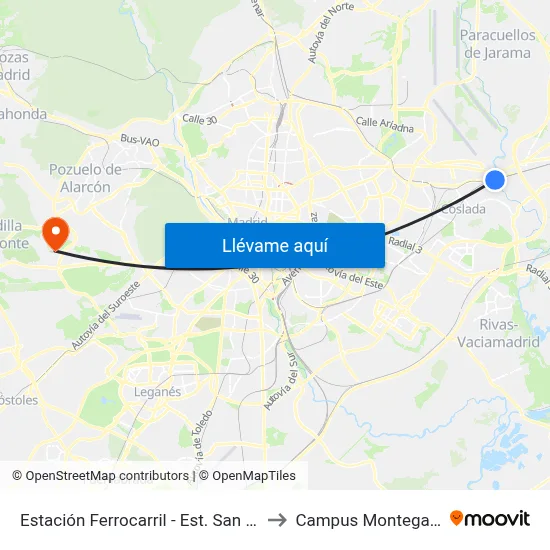 Estación Ferrocarril - Est. San Fernando to Campus Montegancedo map