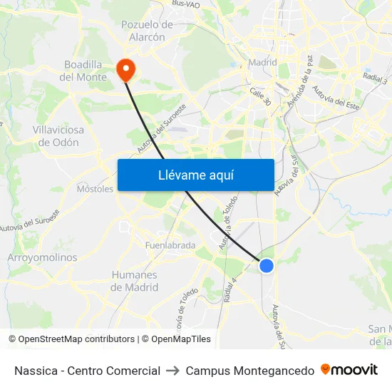 Nassica - Centro Comercial to Campus Montegancedo map