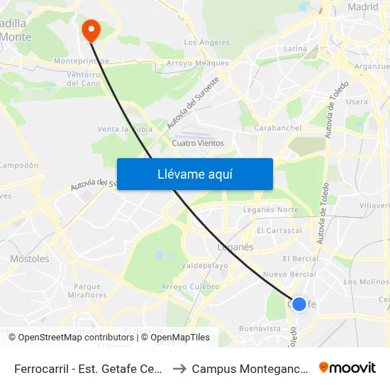 Ferrocarril - Est. Getafe Centro to Campus Montegancedo map