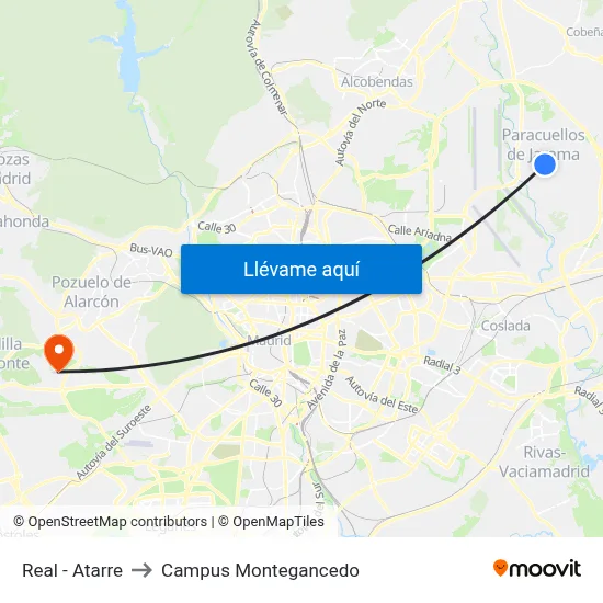 Real - Atarre to Campus Montegancedo map