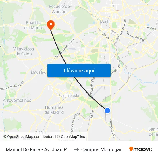 Manuel De Falla - Av. Juan Pablo II to Campus Montegancedo map