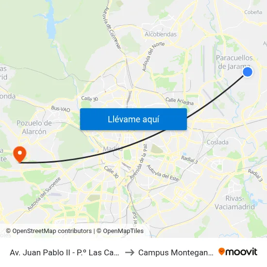 Av. Juan Pablo II - P.º Las Camelias to Campus Montegancedo map
