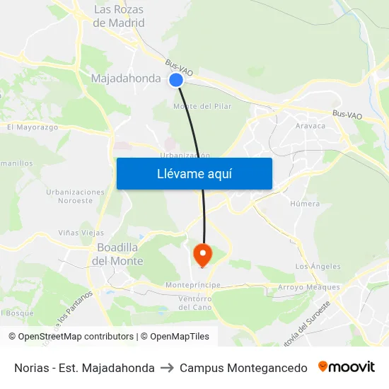 Norias - Est. Majadahonda to Campus Montegancedo map
