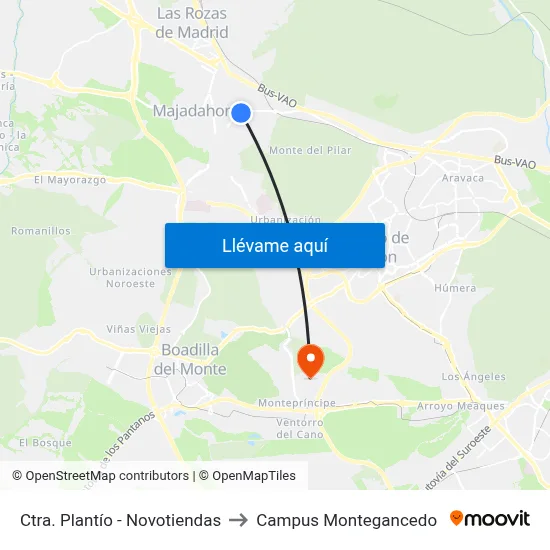 Ctra. Plantío - Novotiendas to Campus Montegancedo map