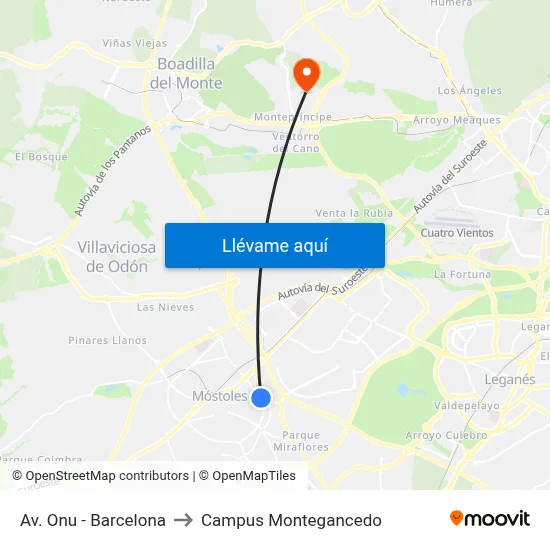 Av. Onu - Barcelona to Campus Montegancedo map