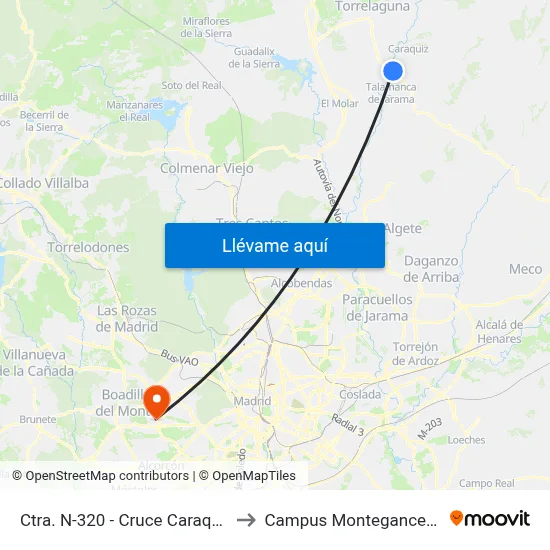 Ctra. N-320 - Cruce Caraquiz to Campus Montegancedo map
