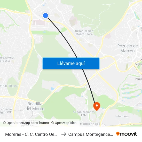 Moreras - C. C. Centro Oeste to Campus Montegancedo map