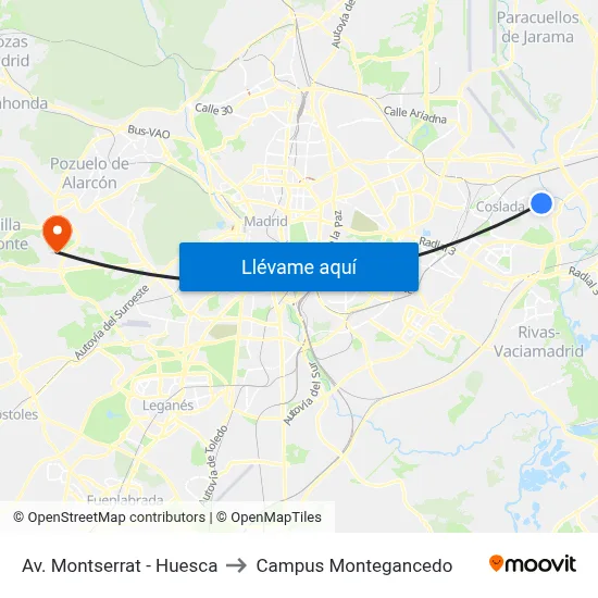 Av. Montserrat - Huesca to Campus Montegancedo map