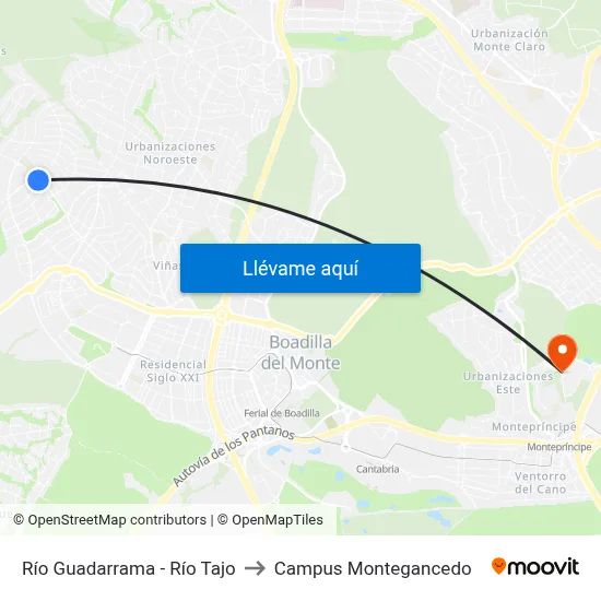 Río Guadarrama - Río Tajo to Campus Montegancedo map