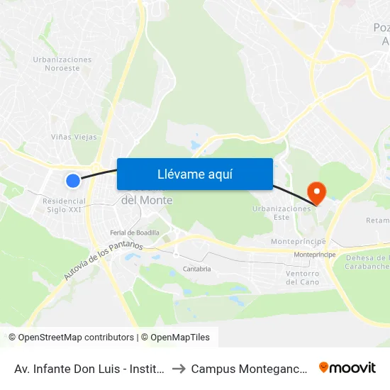 Av. Infante Don Luis - Instituto to Campus Montegancedo map