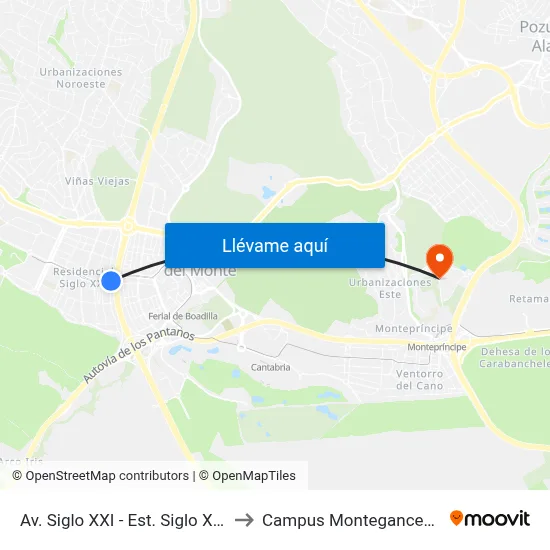 Av. Siglo XXI - Est. Siglo XXI to Campus Montegancedo map