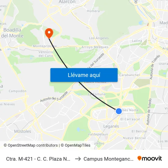 Ctra. M-421 - C. C. Plaza Nueva to Campus Montegancedo map