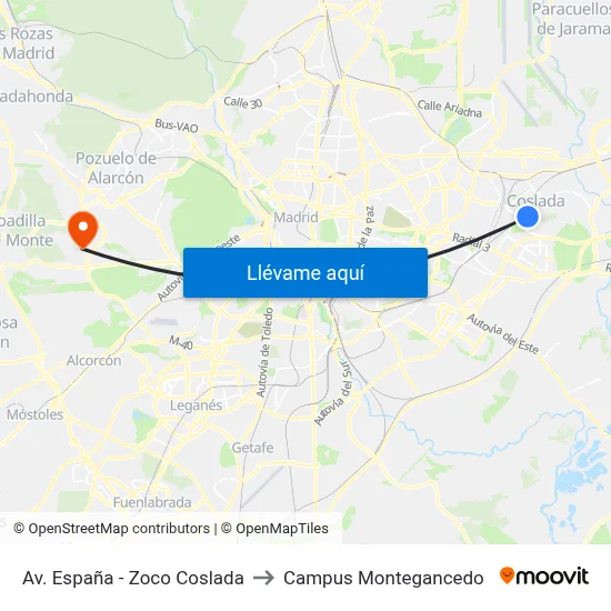 Av. España - Zoco Coslada to Campus Montegancedo map