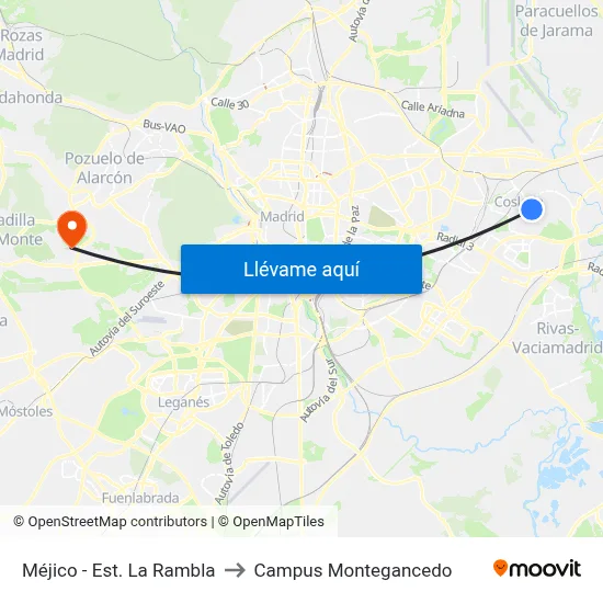 Méjico - Est. La Rambla to Campus Montegancedo map
