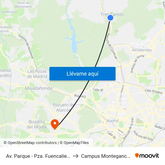 Av. Parque - Pza. Fuencaliente to Campus Montegancedo map