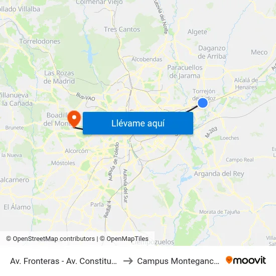 Av. Fronteras - Av. Constitución to Campus Montegancedo map