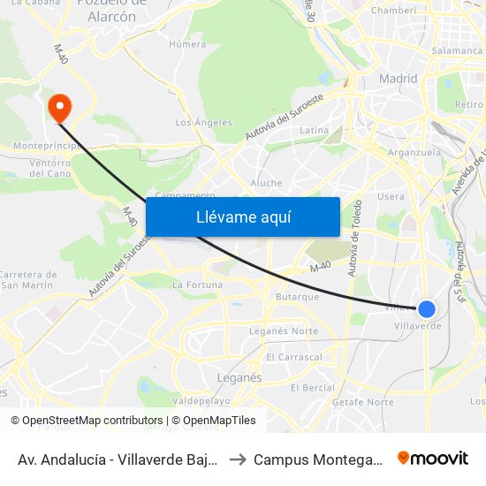 Av. Andalucía - Villaverde Bajo Cruce to Campus Montegancedo map