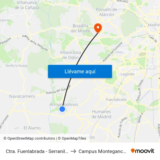 Ctra. Fuenlabrada - Serranillos to Campus Montegancedo map