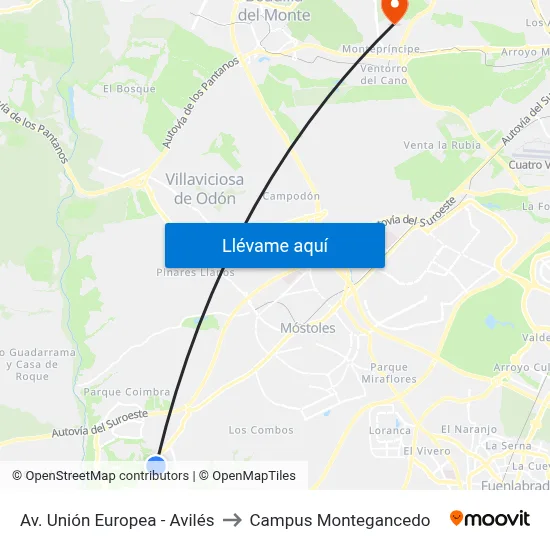 Av. Unión Europea - Avilés to Campus Montegancedo map