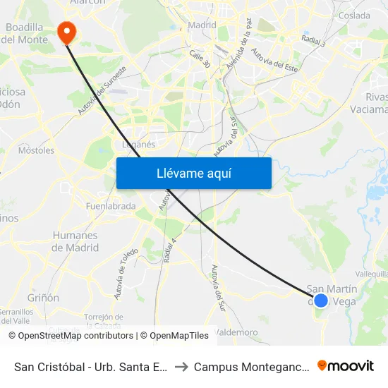 San Cristóbal - Urb. Santa Elena to Campus Montegancedo map