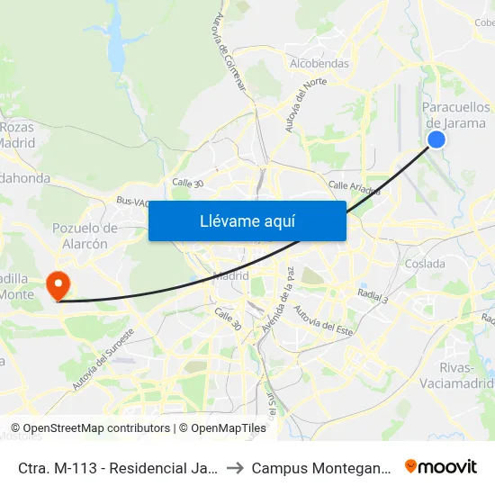 Ctra. M-113 - Residencial Jarama to Campus Montegancedo map