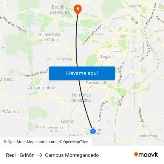 Real - Griñón to Campus Montegancedo map