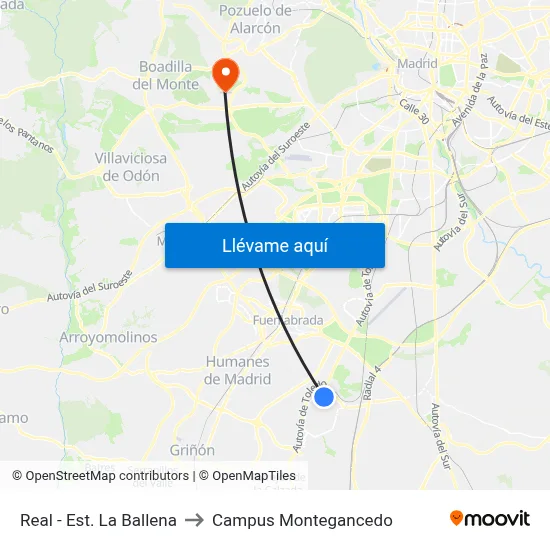 Real - Est. La Ballena to Campus Montegancedo map