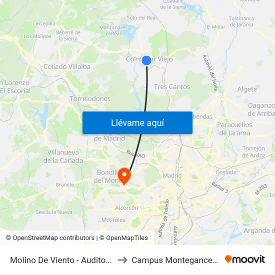 Molino De Viento - Auditorio to Campus Montegancedo map