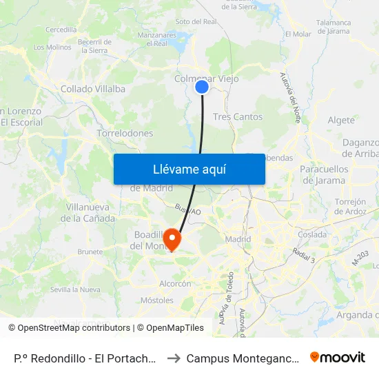 P.º Redondillo - El Portachuelo to Campus Montegancedo map