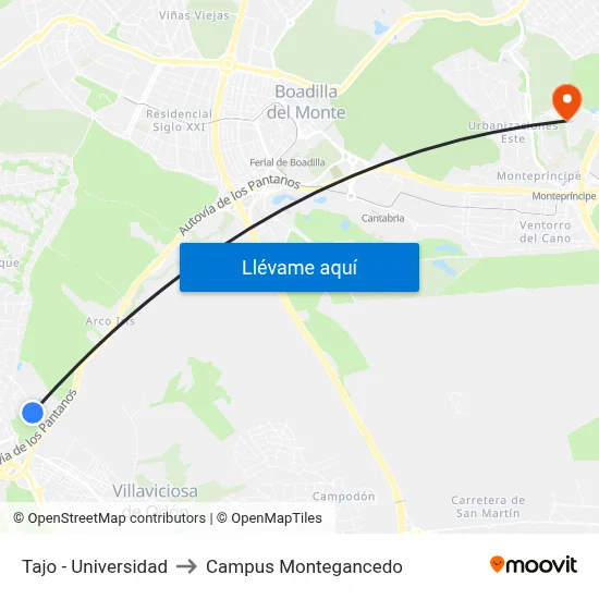 Tajo - Universidad to Campus Montegancedo map
