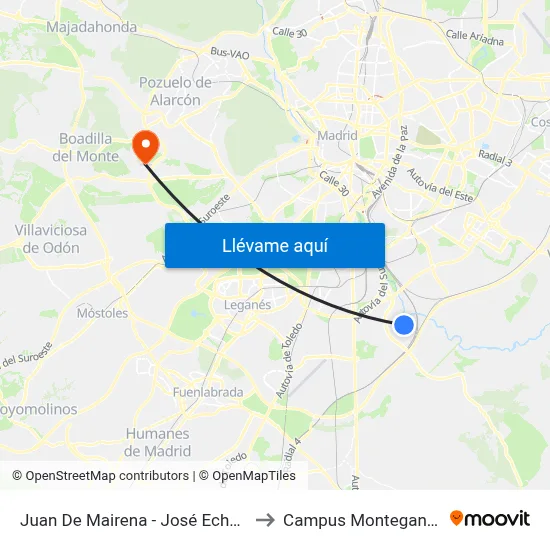 Juan De Mairena - José Echegaray to Campus Montegancedo map