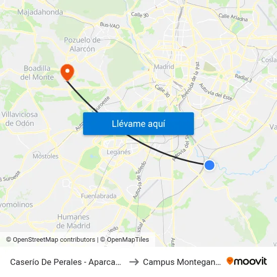 Caserío De Perales - Aparcamiento to Campus Montegancedo map