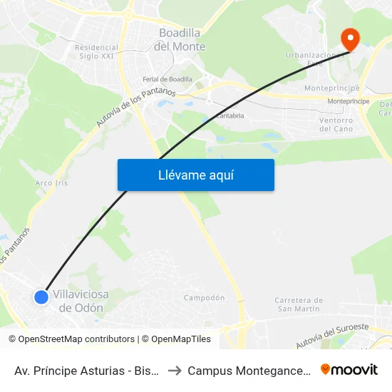 Av. Príncipe Asturias - Bispo to Campus Montegancedo map