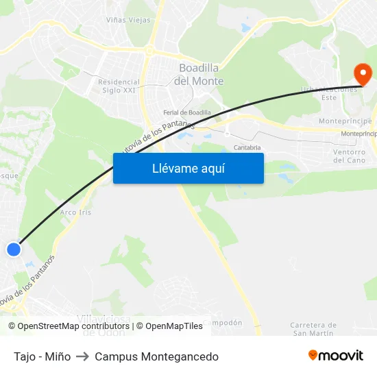 Tajo - Miño to Campus Montegancedo map